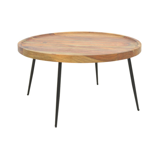 Τραπέζι Tavolo Μασίφ Ξύλο Sheesham σε Καρυδί Απόχρωση με Μαύρα Μεταλλικά Πόδια Φ75x39