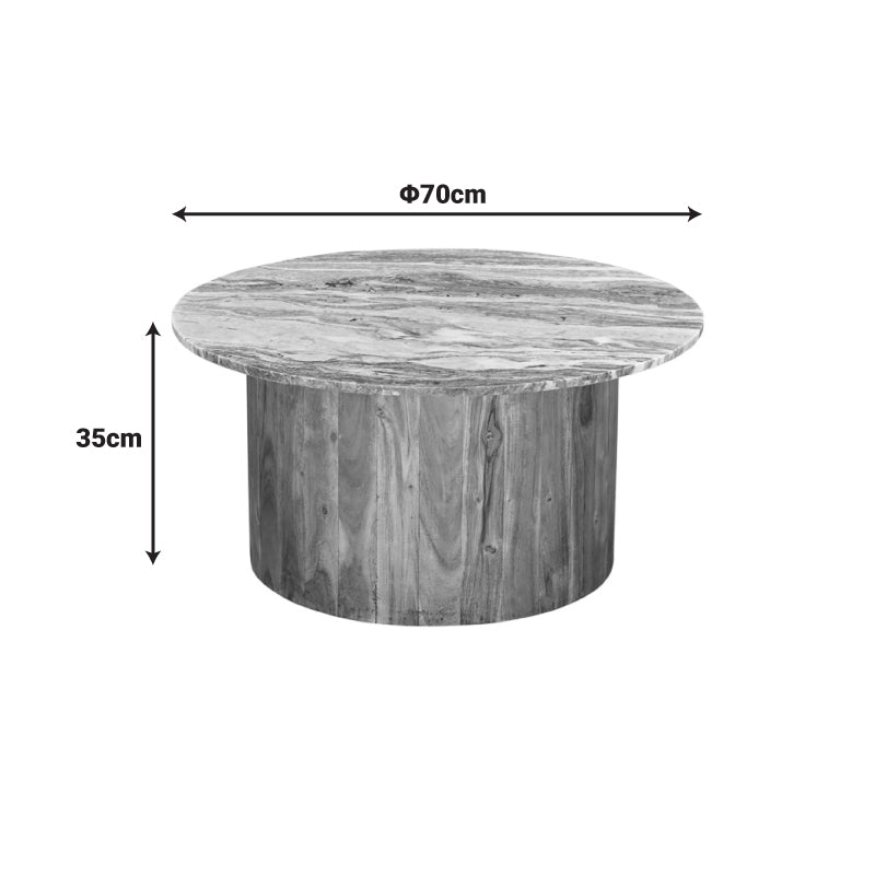 Τραπέζι Σαλονιού Sergy Μασίφ Ξύλο Ακακίας σε Φυσική Απόχρωση με Επιφάνεια Μαρμάρου Φ70x35