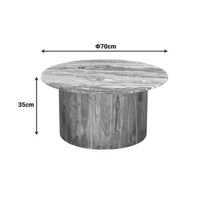 Τραπέζι Σαλονιού Sergy Μασίφ Ξύλο Ακακίας σε Φυσική Απόχρωση με Επιφάνεια Μαρμάρου Φ70x35