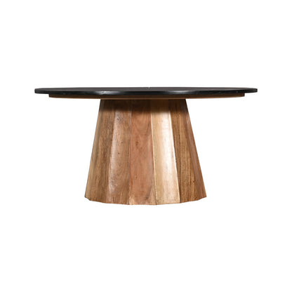 Τραπέζι Σαλονιού Ezerdian Μασίφ Ξύλο Ακακίας σε Φυσική Απόχρωση με Επιφάνεια Μαύρου Μαρμάρου Φ90x45