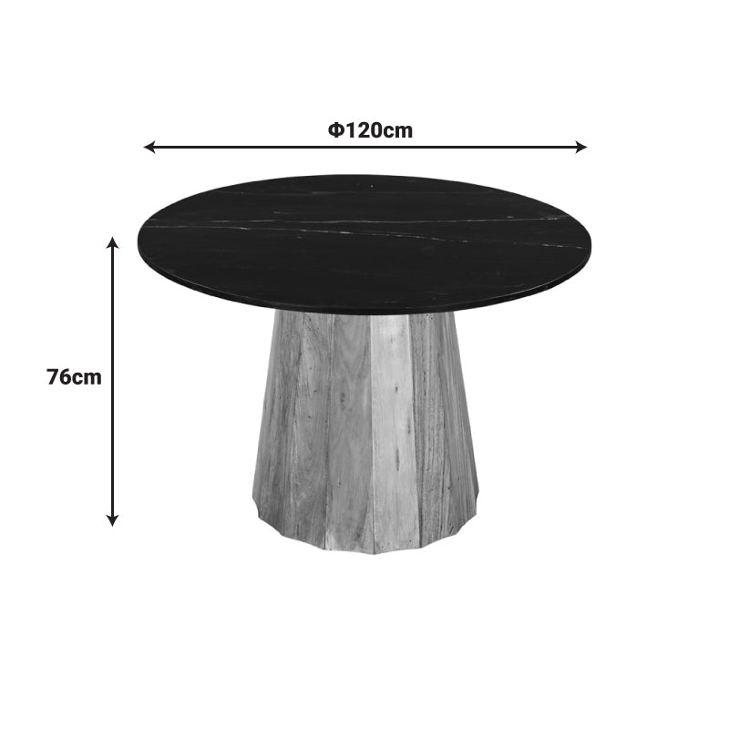 Τραπέζι Ezerdian Μασίφ Ξύλο Ακακίας σε Φυσική Απόχρωση με Επιφάνεια Μαύρου Μαρμάρου Φ120x76