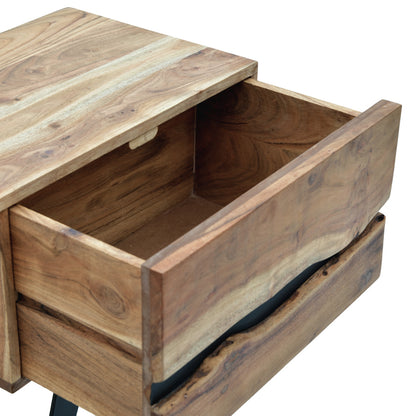 Κομοδίνο Imena Μασίφ Ξύλο Acacia σε Φυσικό Απόχρωση με Μαύρα Μεταλλικά Πόδια 45x35x56