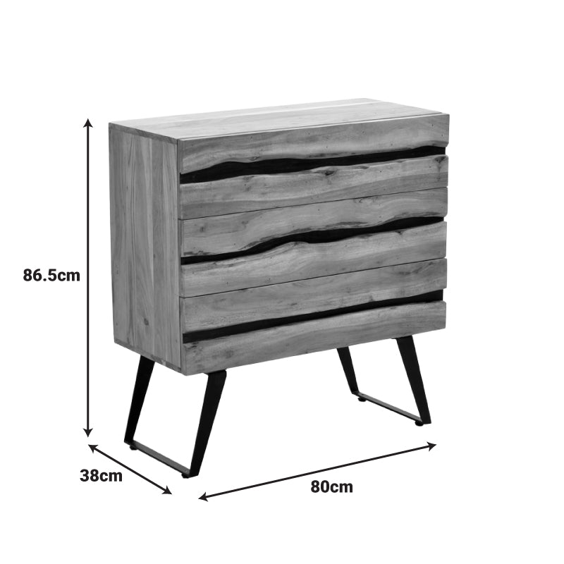 Συρταριέρα Imena Μασίφ Ξύλο Acacia σε Φυσικό Απόχρωση με Μαύρα Μεταλλικά Πόδια 80x38x86,5