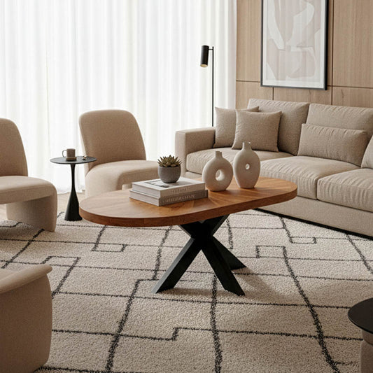 Τραπέζι Σαλονιού Fardy Μασίφ Ξύλο Ακακίας σε Φυσική Απόχρωση με Μαύρα Μεταλλικά Πόδια 120x60x45