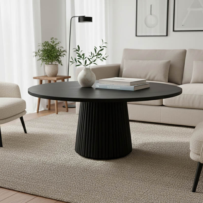 Τραπέζι Σαλονιού Canicule I Μασίφ Ξύλο Ακακίας σε Μαύρη Απόχρωση Φ80x40