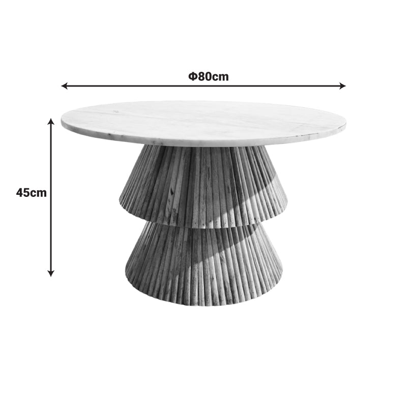 Τραπέζι Σαλονιού Havai Μασίφ Ξύλο Mango σε Φυσική Απόχρωση και Λευκή Επιφάνεια Μαρμάρου Φ80x45