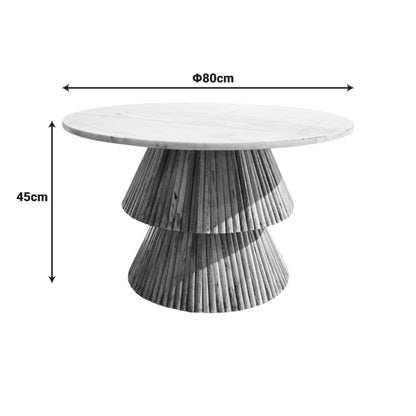 Τραπέζι Σαλονιού Havai Μασίφ Ξύλο Mango σε Φυσική Απόχρωση και Λευκή Επιφάνεια Μαρμάρου Φ80x45