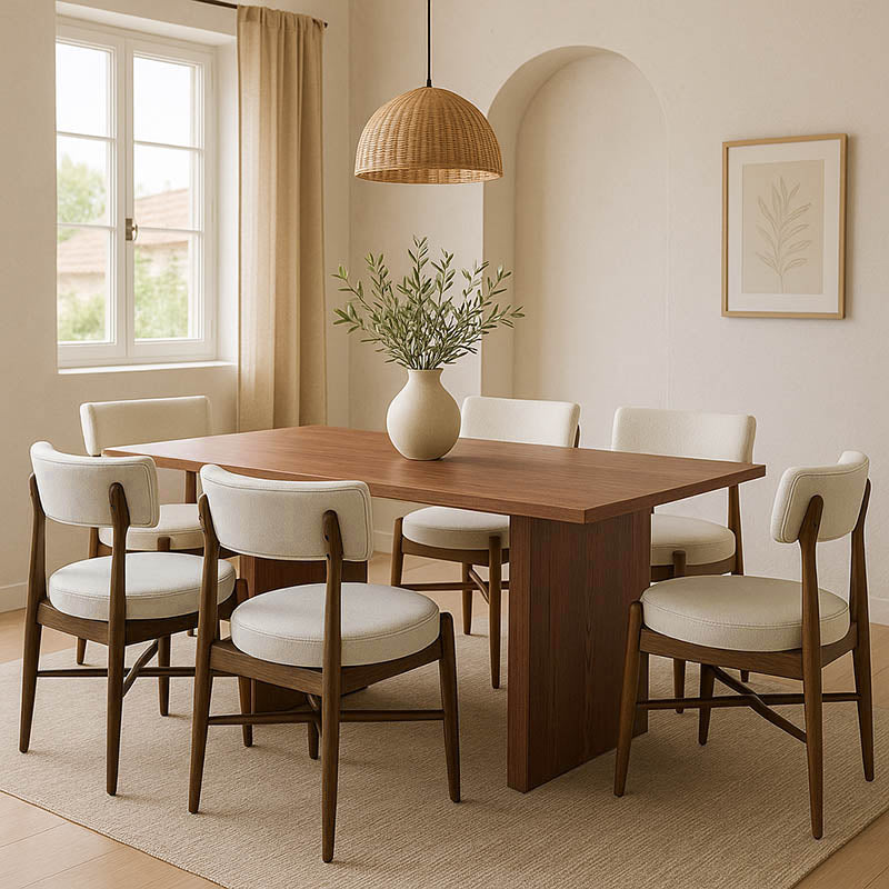 Τραπεζαρία Eleganza-Raudi Σετ 7 Τεμ MDF σε Καρυδί-Εκρού Απόχρωση 180x99x75.8