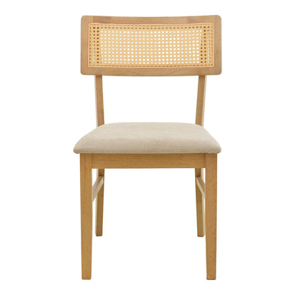 Καρέκλα Raffles Rubberwood με PE Rattan και Γκρι Μπεζ Ύφασμα 47x48x83.5