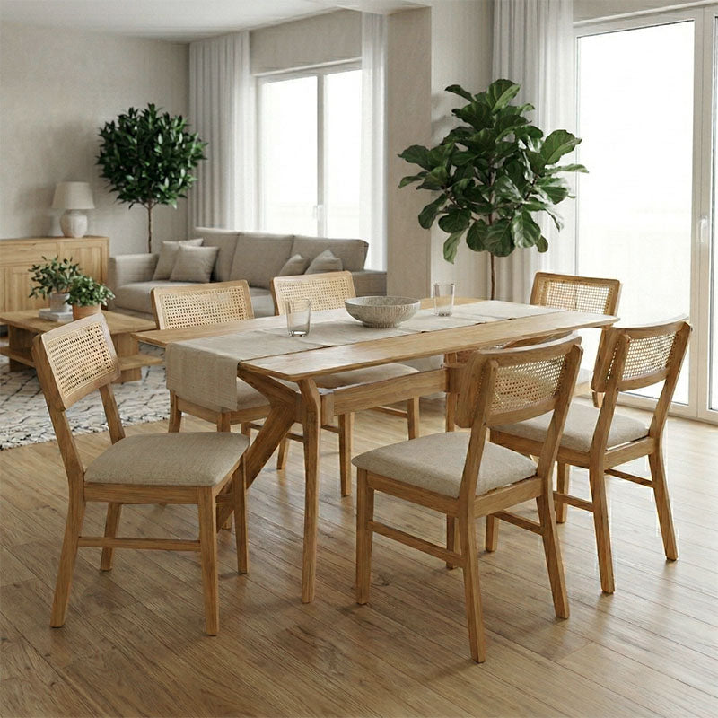 Τραπεζαρία Raffles Σετ 7 Τεμ Rubberwood με PE Rattan σε Φυσική Απόχρωση 150x90x76