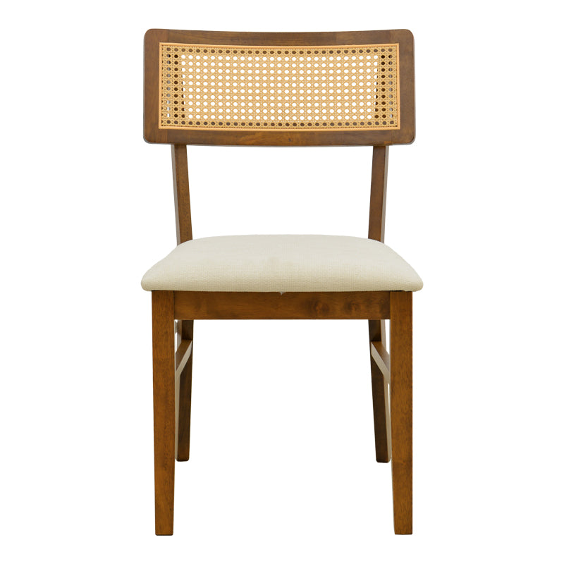 Καρέκλα Raffles Καρυδί Rubberwood με PE Rattan και Εκρού Ύφασμα 47x48x83.5