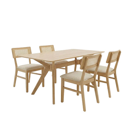 Τραπεζαρία Raffles Σετ 5 Τεμ Rubberwood με PE Rattan σε Φυσική Απόχρωση 150x90x76