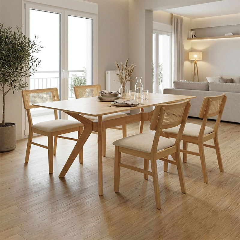 Τραπεζαρία Raffles Σετ 5 Τεμ Rubberwood με PE Rattan σε Φυσική Απόχρωση 150x90x76