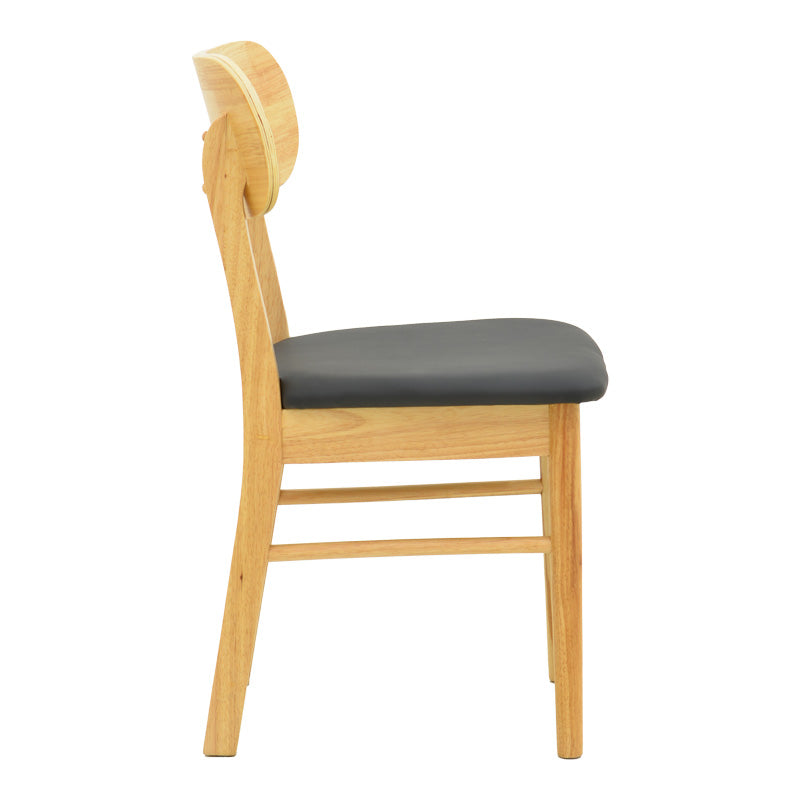 Καρέκλα Bedona Rubberwood σε Φυσική Απόχρωση με Μαύρο PU Μαξιλάρι 47x46x80