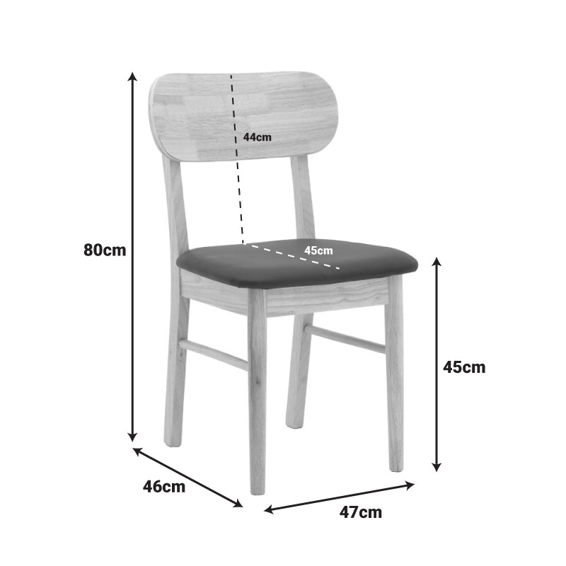 Καρέκλα Bedona Rubberwood σε Φυσική Απόχρωση με Μαύρο PU Μαξιλάρι 47x46x80