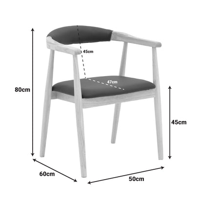 Πολυθρόνα Sandi Rubberwood σε Φυσική Απόχρωση με Μαύρο PU Μαξιλάρι 50x60x80