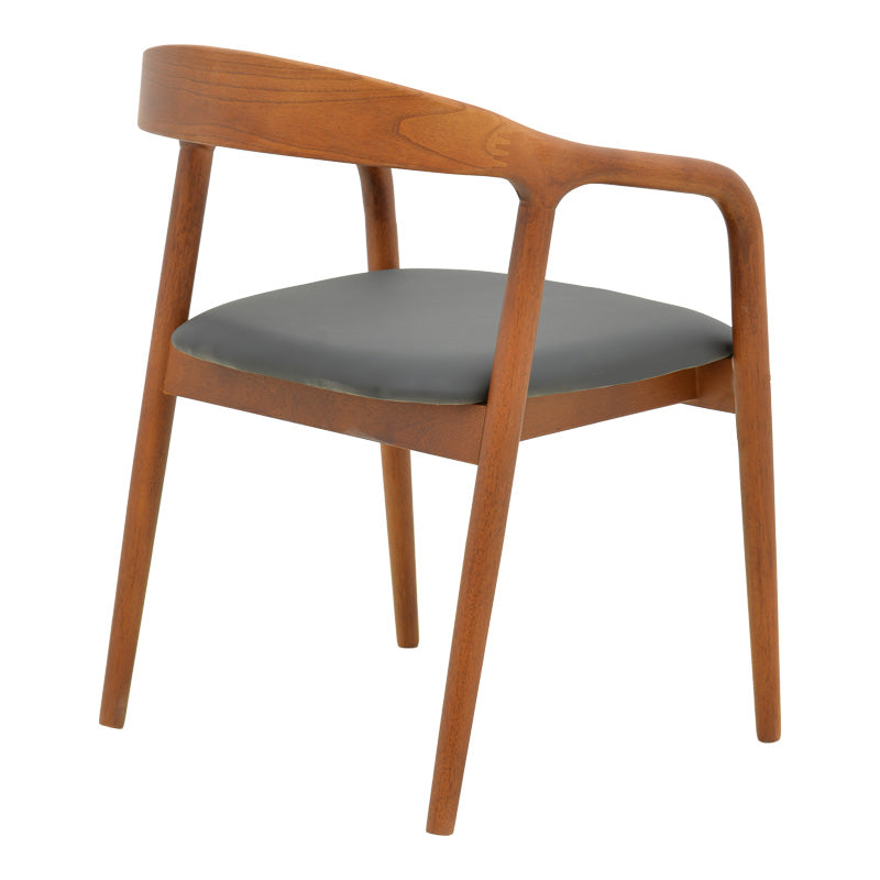 Πολυθρόνα Hogie Rubberwood σε Καφέ Απόχρωση με Μαύρο PU Μαξιλάρι 61x60x76