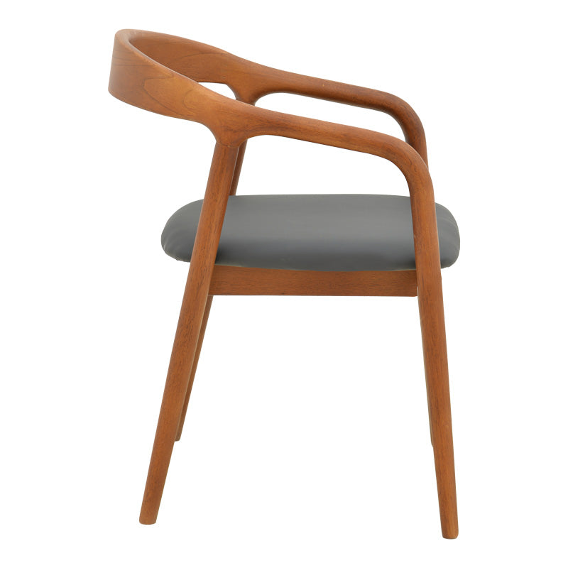 Πολυθρόνα Hogie Rubberwood σε Καφέ Απόχρωση με Μαύρο PU Μαξιλάρι 61x60x76