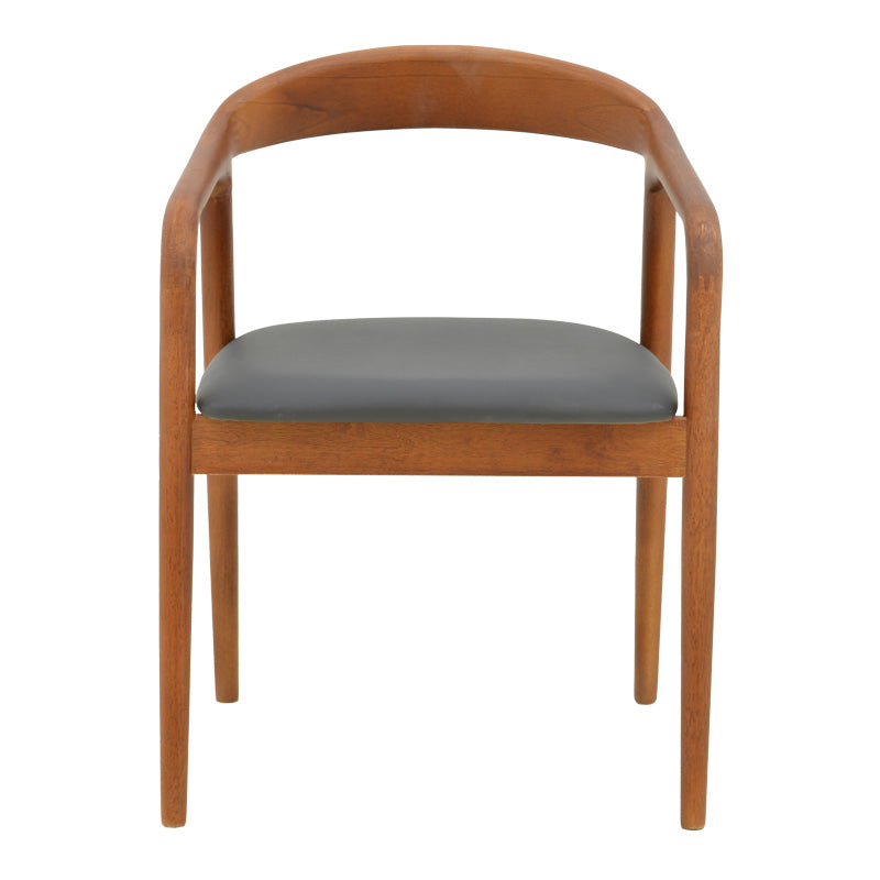 Πολυθρόνα Hogie Rubberwood σε Καφέ Απόχρωση με Μαύρο PU Μαξιλάρι 61x60x76