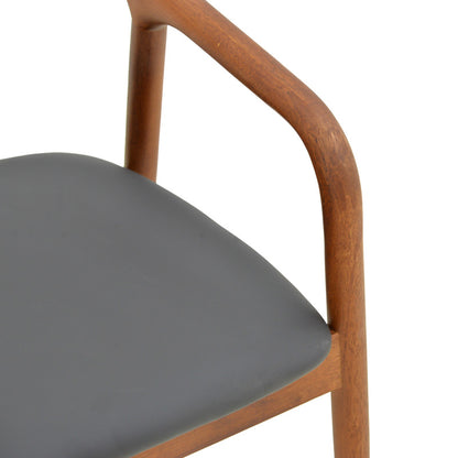 Πολυθρόνα Hogie Rubberwood σε Καφέ Απόχρωση με Μαύρο PU Μαξιλάρι 61x60x76