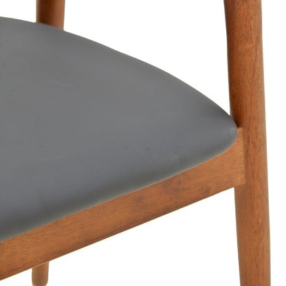 Πολυθρόνα Hogie Rubberwood σε Καφέ Απόχρωση με Μαύρο PU Μαξιλάρι 61x60x76