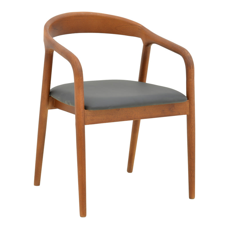 Πολυθρόνα Hogie Rubberwood σε Καφέ Απόχρωση με Μαύρο PU Μαξιλάρι 61x60x76