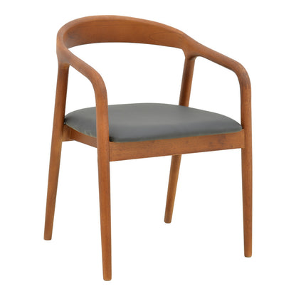 Πολυθρόνα Hogie Rubberwood σε Καφέ Απόχρωση με Μαύρο PU Μαξιλάρι 61x60x76