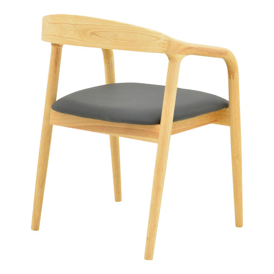 Πολυθρόνα Hogie Rubberwood σε Φυσική Απόχρωση με Μαύρο PU Μαξιλάρι 61x60x76