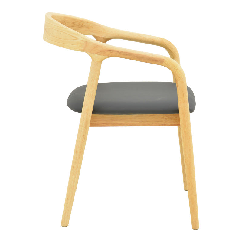 Πολυθρόνα Hogie Rubberwood σε Φυσική Απόχρωση με Μαύρο PU Μαξιλάρι 61x60x76