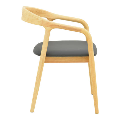 Πολυθρόνα Hogie Rubberwood σε Φυσική Απόχρωση με Μαύρο PU Μαξιλάρι 61x60x76