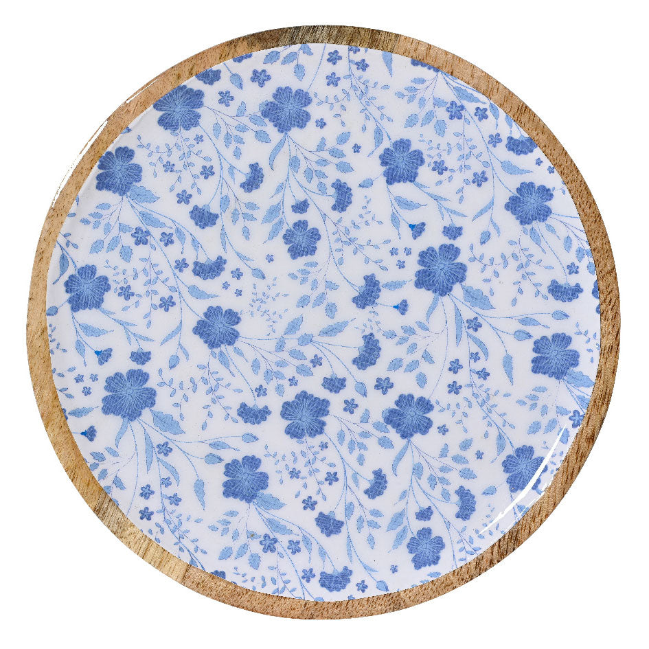 Δίσκος από Ξύλο Μάνγκο με Λουλούδια 30εκ