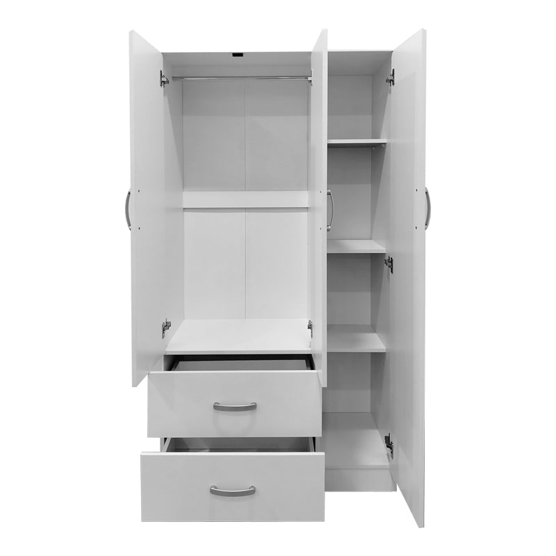 Ντουλάπα Τρίφυλλη με 2 Συρτάρια Lego σε Λευκή Απόχρωση 90x42x180