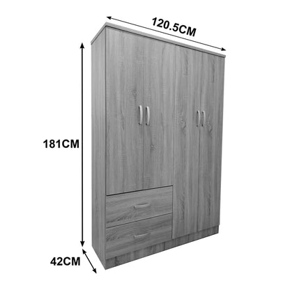 Ντουλάπα Τετράφυλλη με 2 Συρτάρια Lego σε Sonoma-Λευκή Απόχρωση 120.5x42x181