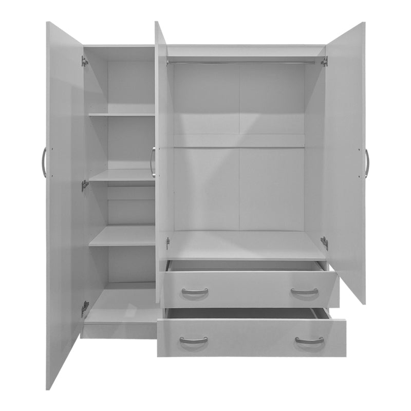 Ντουλάπα Τρίφυλλη με 2 Συρτάρια Alvia Λευκή 150x51x180