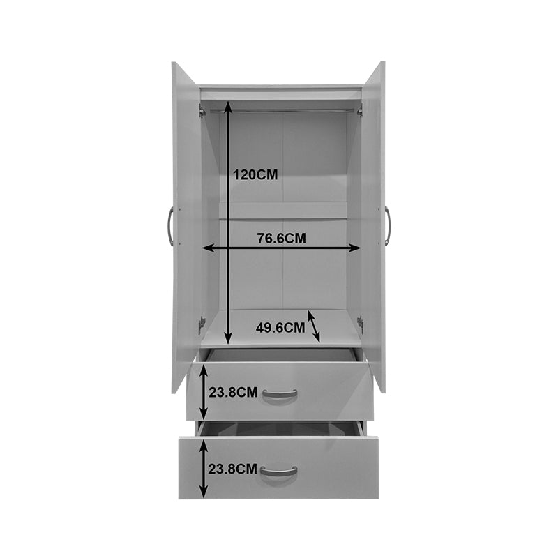 Ντουλάπα Δίφυλλη με 2 Συρτάρια Alvia Λευκή 80x51.5x180