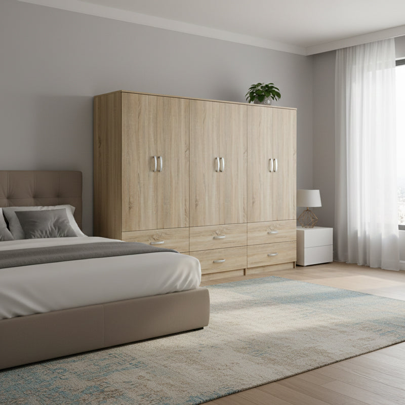 Ντουλάπα Εξάφυλλη με Συρτάρια Lego Sonoma 240x42x180