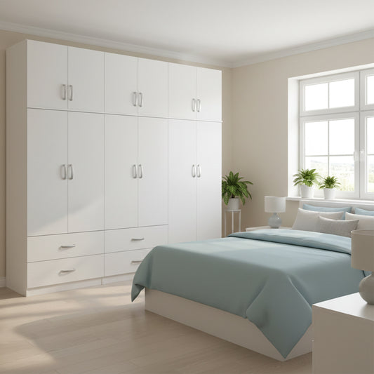 Ντουλάπα Εξάφυλλη με Πατάρι Athos Λευκή 240x42x240