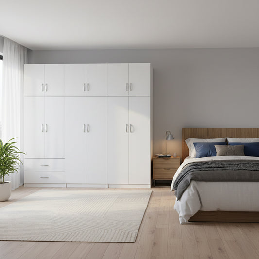 Ντουλάπα Εξάφυλλη με Πατάρι Athos I Λευκή 240x42x240