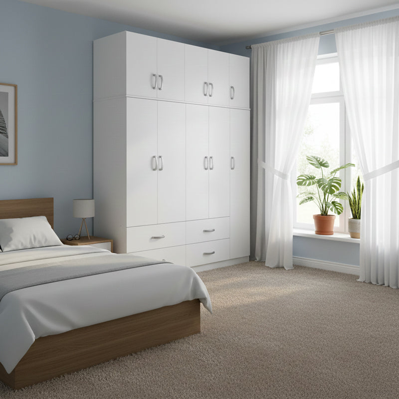 Ντουλάπα Πεντάφυλλη με Πατάρι Athos Λευκή 170x42x240