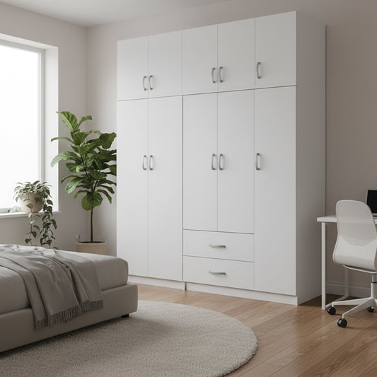 Ντουλάπα Πεντάφυλλη με Πατάρι Athos I Λευκή 170x42x240