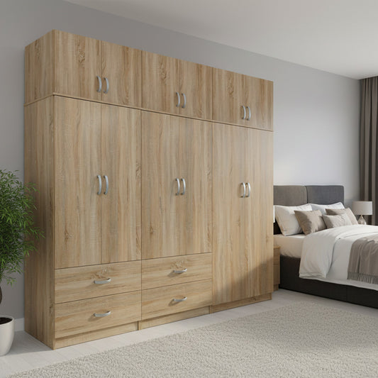 Ντουλάπα Εξάφυλλη με Πατάρι Athos Sonoma 240x42x240