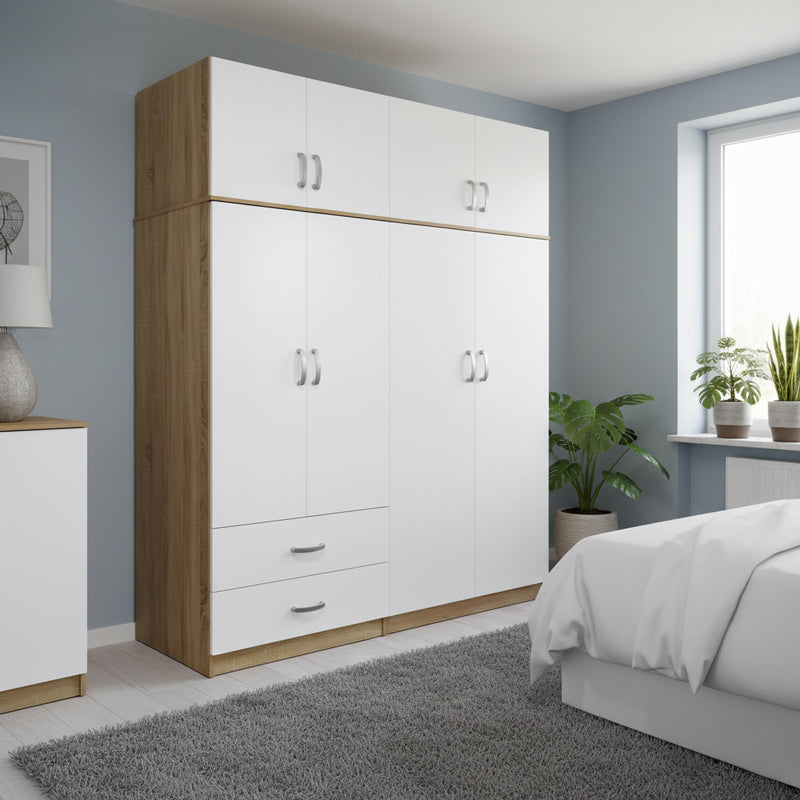 Ντουλάπα Τετράφυλλη με Πατάρι Athos Sonoma-Λευκή 160x42x240