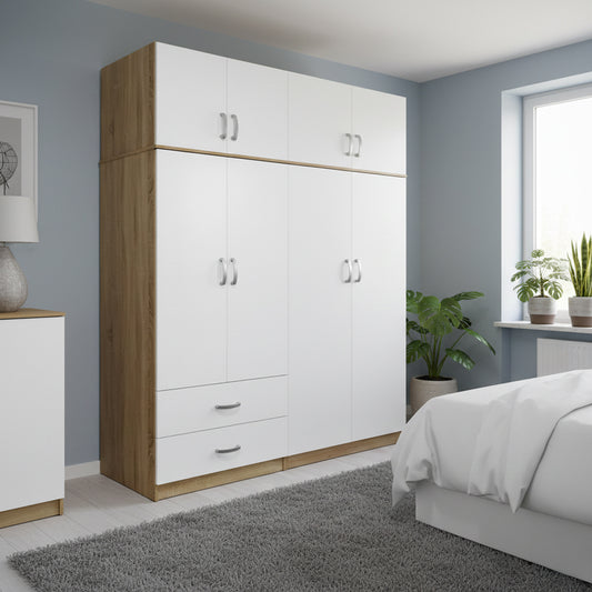 Ντουλάπα Τετράφυλλη με Πατάρι Athos Sonoma-Λευκή 160x42x240