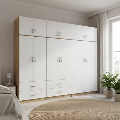 Ντουλάπα Εξάφυλλη με Πατάρι Athos Sonoma-Λευκή 240x42x240