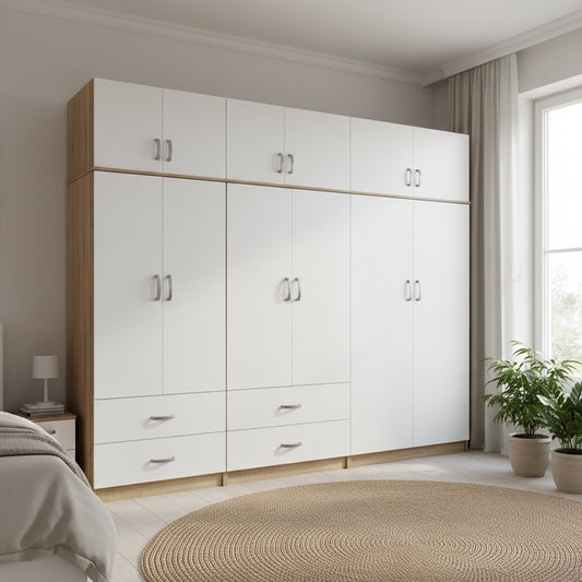 Ντουλάπα Εξάφυλλη με Πατάρι Athos Sonoma-Λευκή 240x42x240