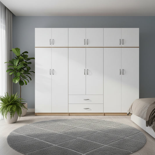 Ντουλάπα Εξάφυλλη με Πατάρι Athos I Sonoma-Λευκή 240x42x240
