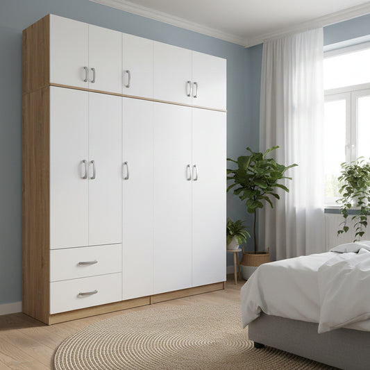 Ντουλάπα Πεντάφυλλη με Πατάρι Athos I Sonoma-Λευκή 170x42x240