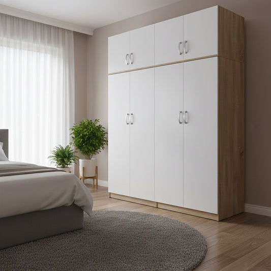 Ντουλάπα Τετράφυλλη με Πατάρι Athos Ι Sonoma-Λευκή 160x42x240