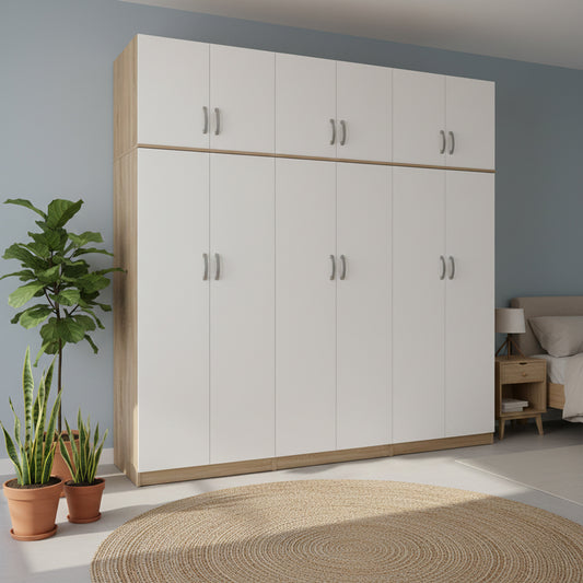 Ντουλάπα Εξάφυλλη με Πατάρι Athos II Sonoma-Λευκή 240x42x240