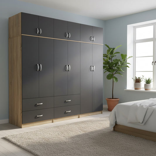 Ντουλάπα Εξάφυλλη με Πατάρι Athos Sonoma-Ανθρακί 240x42x240